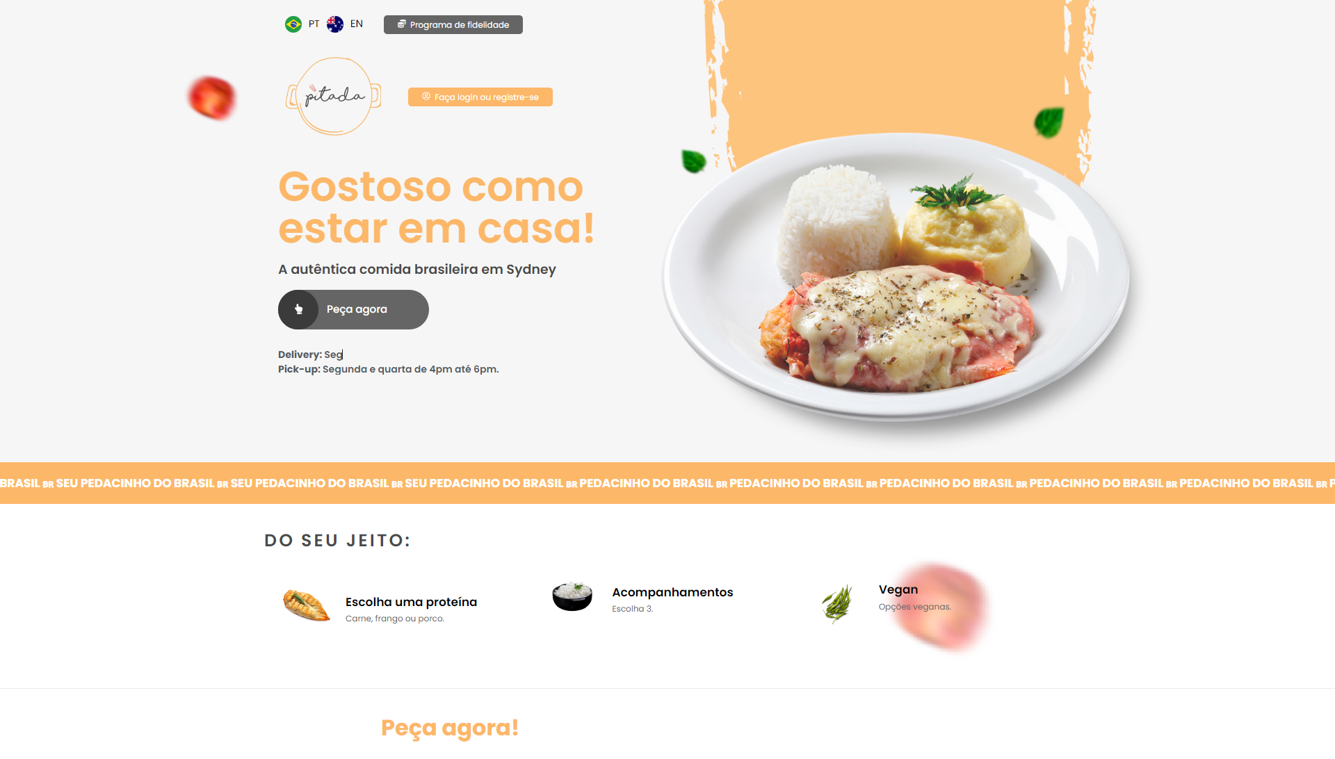 Site para restaurante de entrega de comida brasileira na Austrália, Pitada.